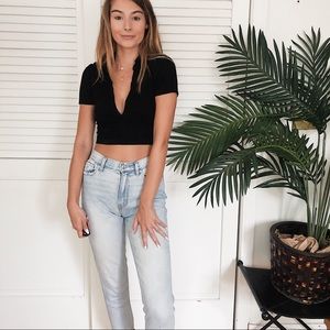 Free People V Neck Collared Crop Top